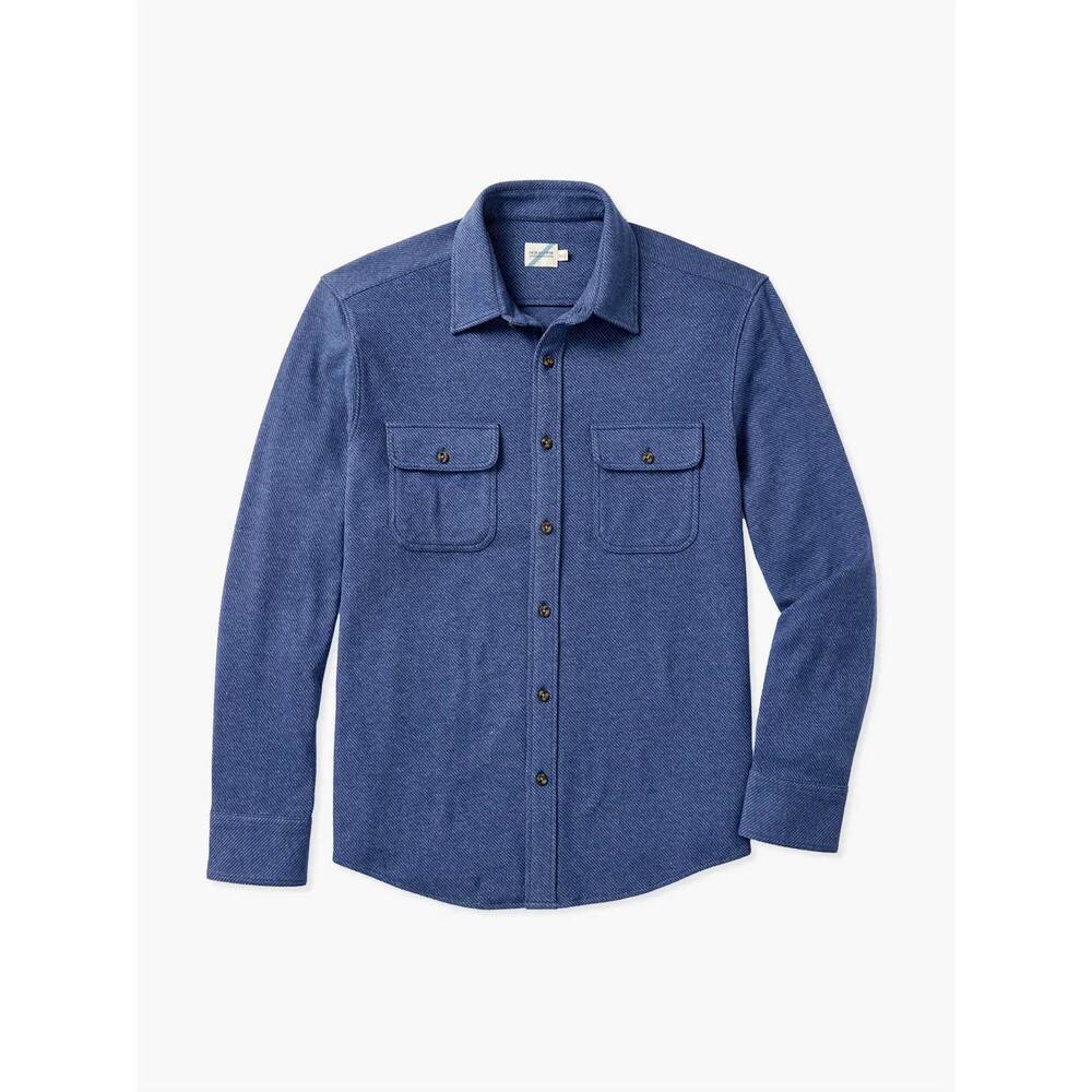 NEW FAIR HARBOR dunewood flannel button-up shirt in navy twill - Picture 3 of 4